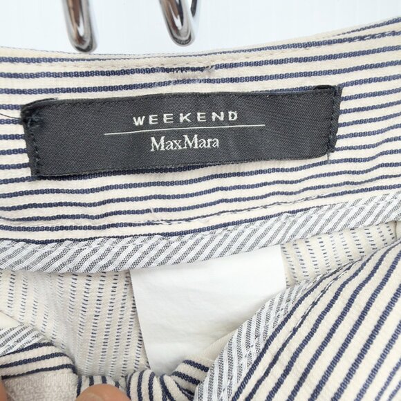 MAXMARA Slim Pinstripes Cigarette Cotton Stretch Sailor chic Navy/Ivory Pants 8 - Picture 6 of 14